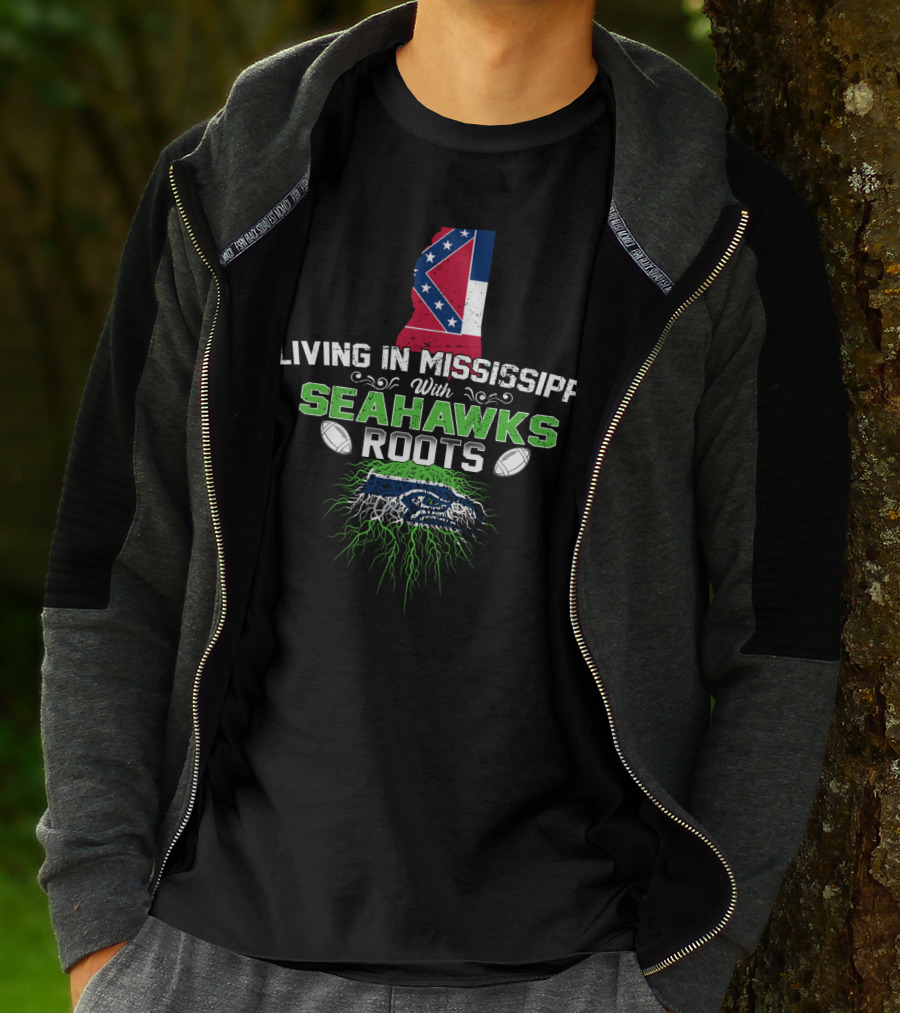 Living In Mississippi Proudly Showing Seahawks Roots With State Flag And Iconic T-Shirt