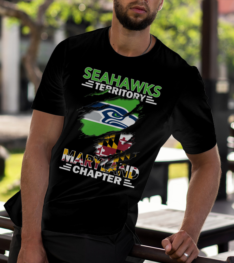 Seahawks Territory Maryland Chapter Flag And Logo Ripped T-Shirt
