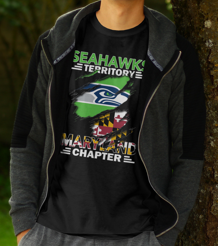 Seahawks Territory Maryland Chapter Flag And Logo Ripped T-Shirt