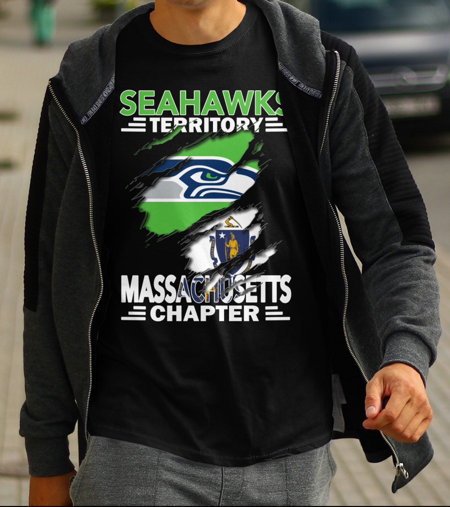 Seahawks Territory Massachusetts Chapter Seahawks Logo And Massachusetts Flag T-Shirt