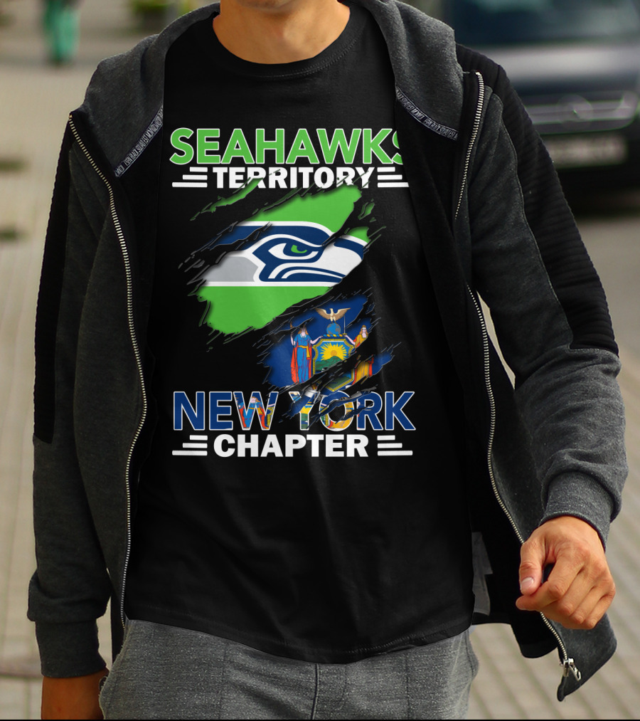Seahawks Territory New York Chapter Seahawks Logo And New York State Flag T-Shirt