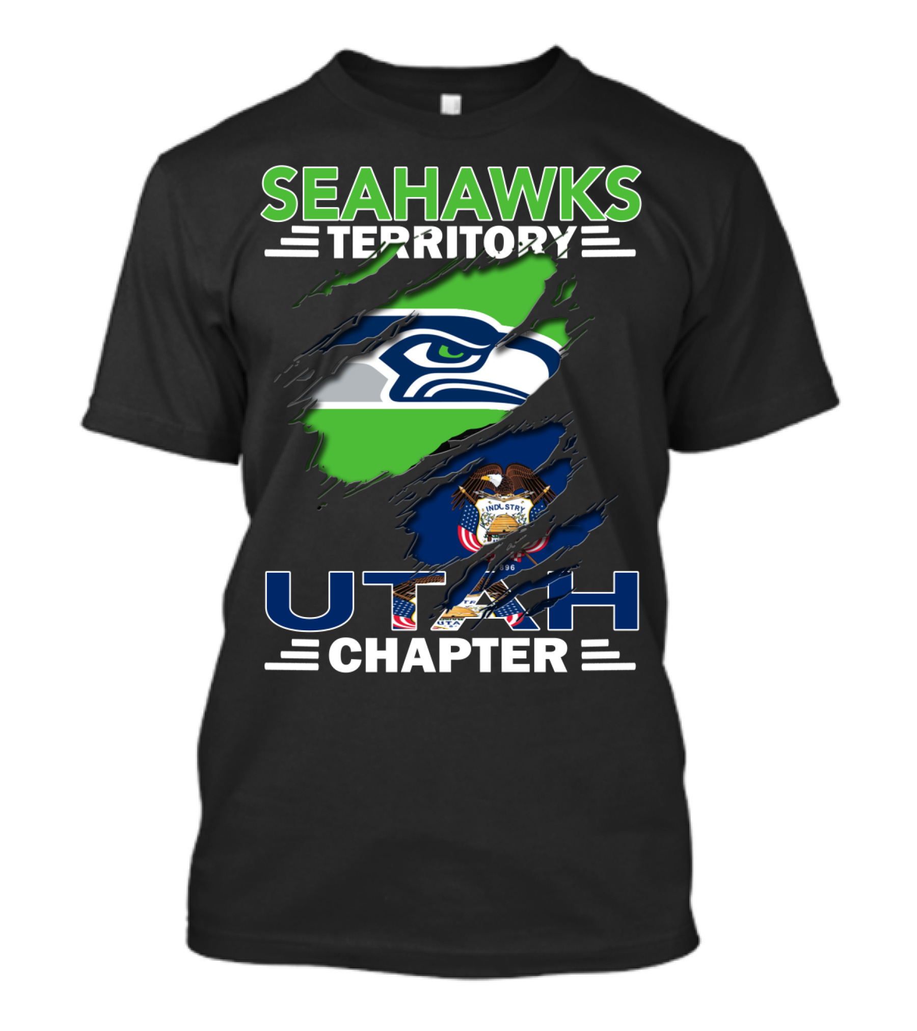 Seahawks Territory Utah Chapter Flag And Logo Ripped T-Shirt