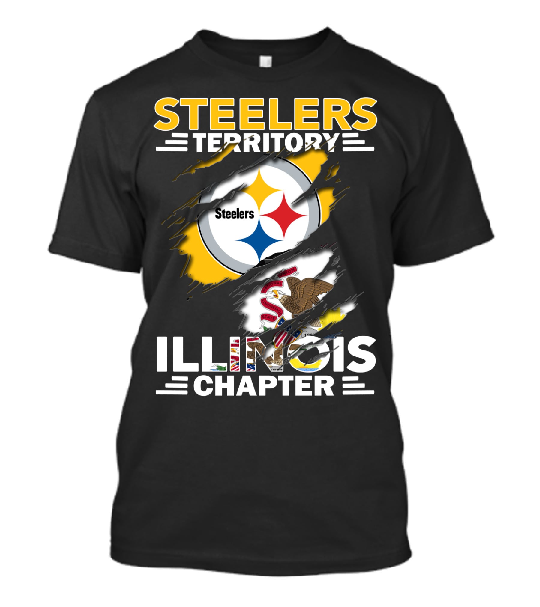 Steelers Territory Illinois Chapter Logo With Illinois State Flag And Pittsburgh Steelers T-Shirt