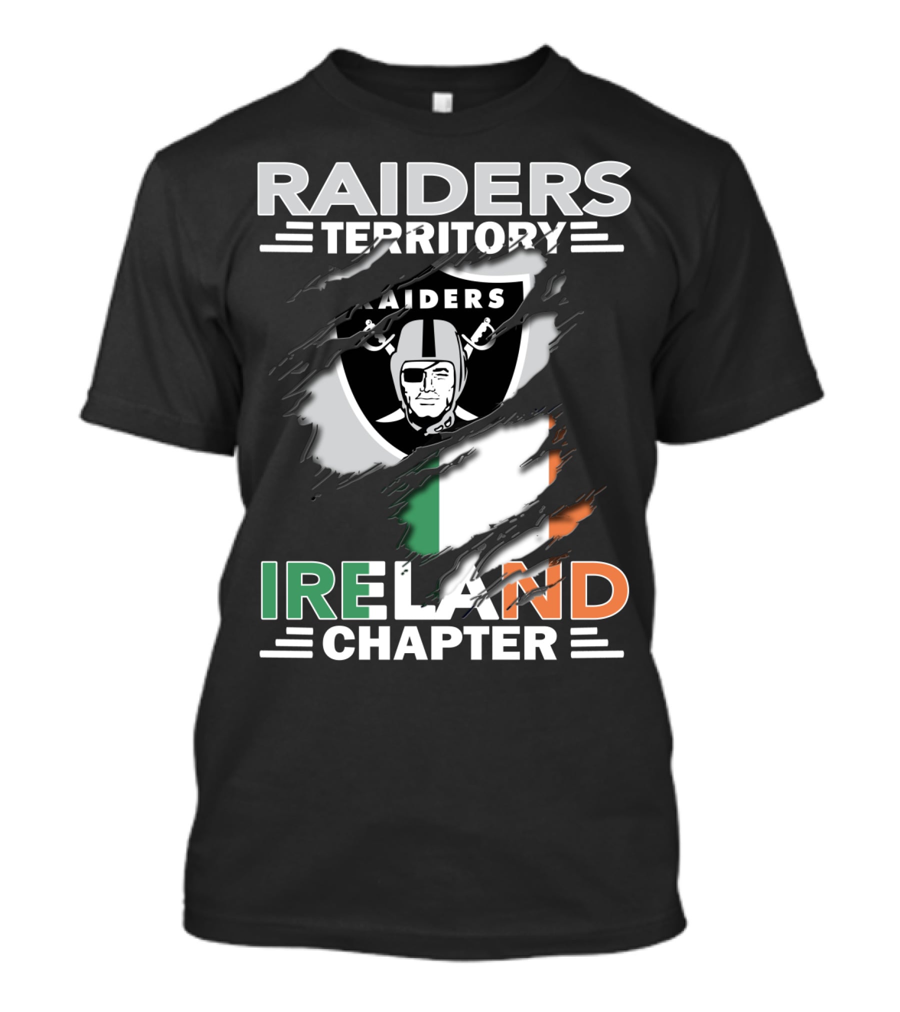 Raiders Territory Ireland Chapter Logo With Torn Flag And Iconic Shield T-Shirt