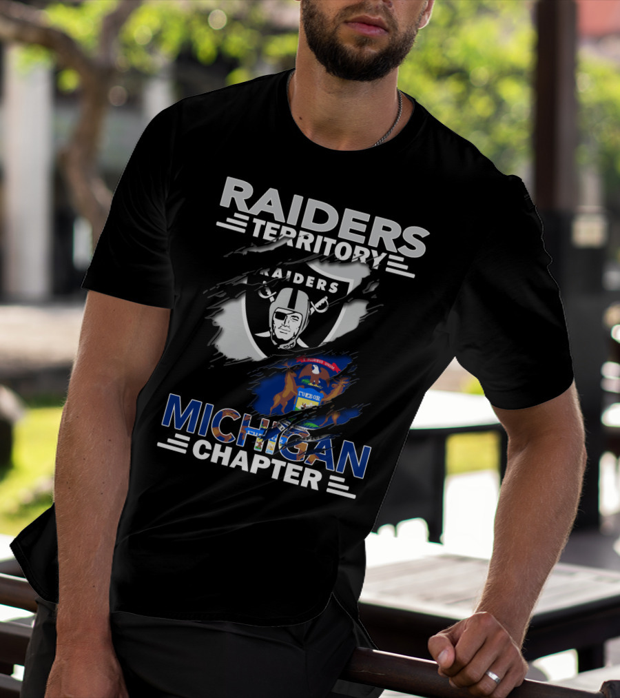 Raiders Territory Michigan Chapter Raiders Logo And Michigan Flag T-Shirt