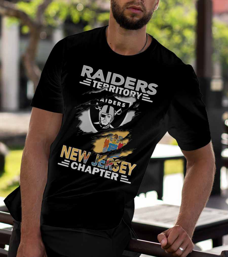 Raiders Territory New Jersey Chapter With Raiders Logo And New Jersey State Flag T-Shirt
