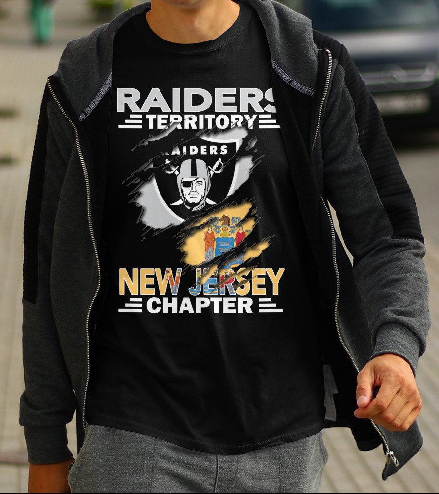 Raiders Territory New Jersey Chapter With Raiders Logo And New Jersey State Flag T-Shirt