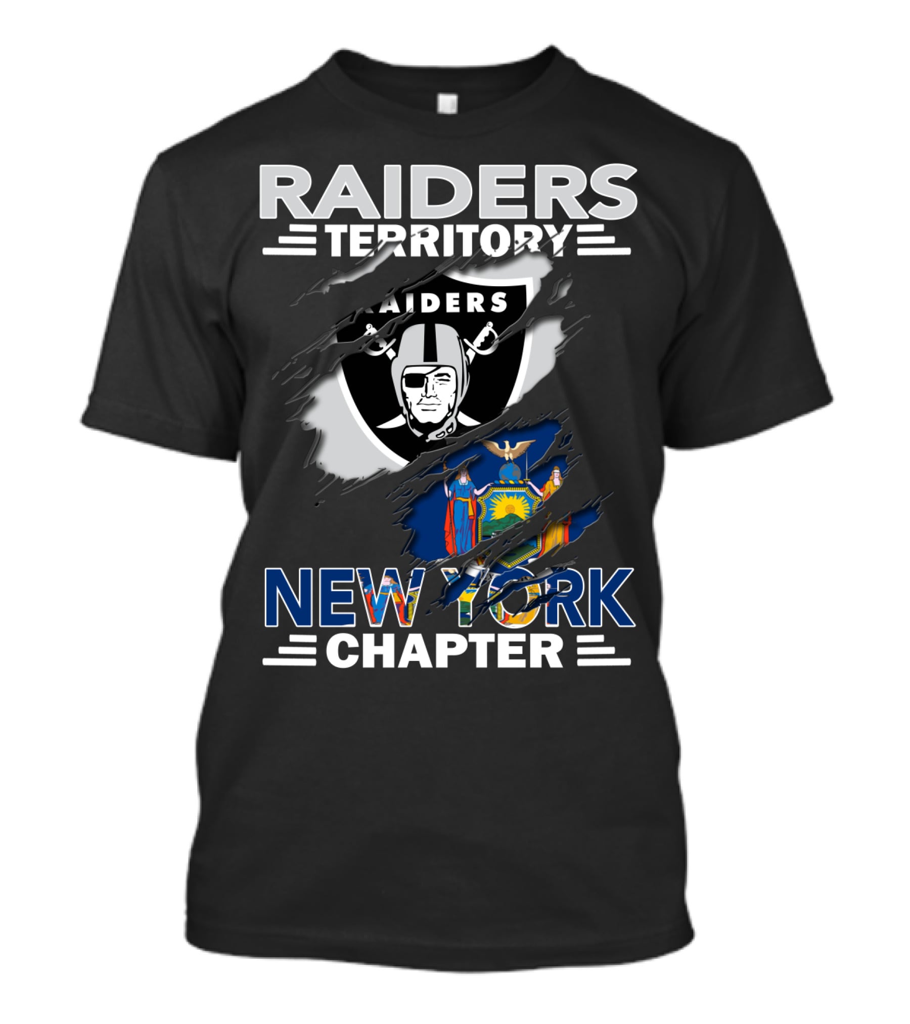 Raiders Territory New York Chapter Flag And Logo Fusion T-Shirt