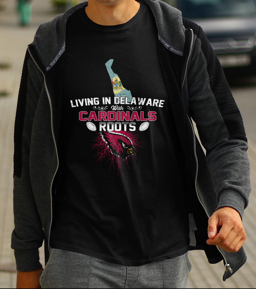 Living In Delaware With Cardinals Roots Football And State Pride T-Shirt