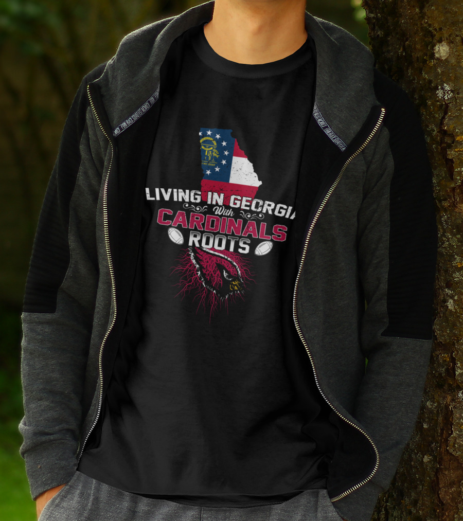 Living In Georgia With Cardinals Roots NFL Football Georgia Flag Map T-Shirt
