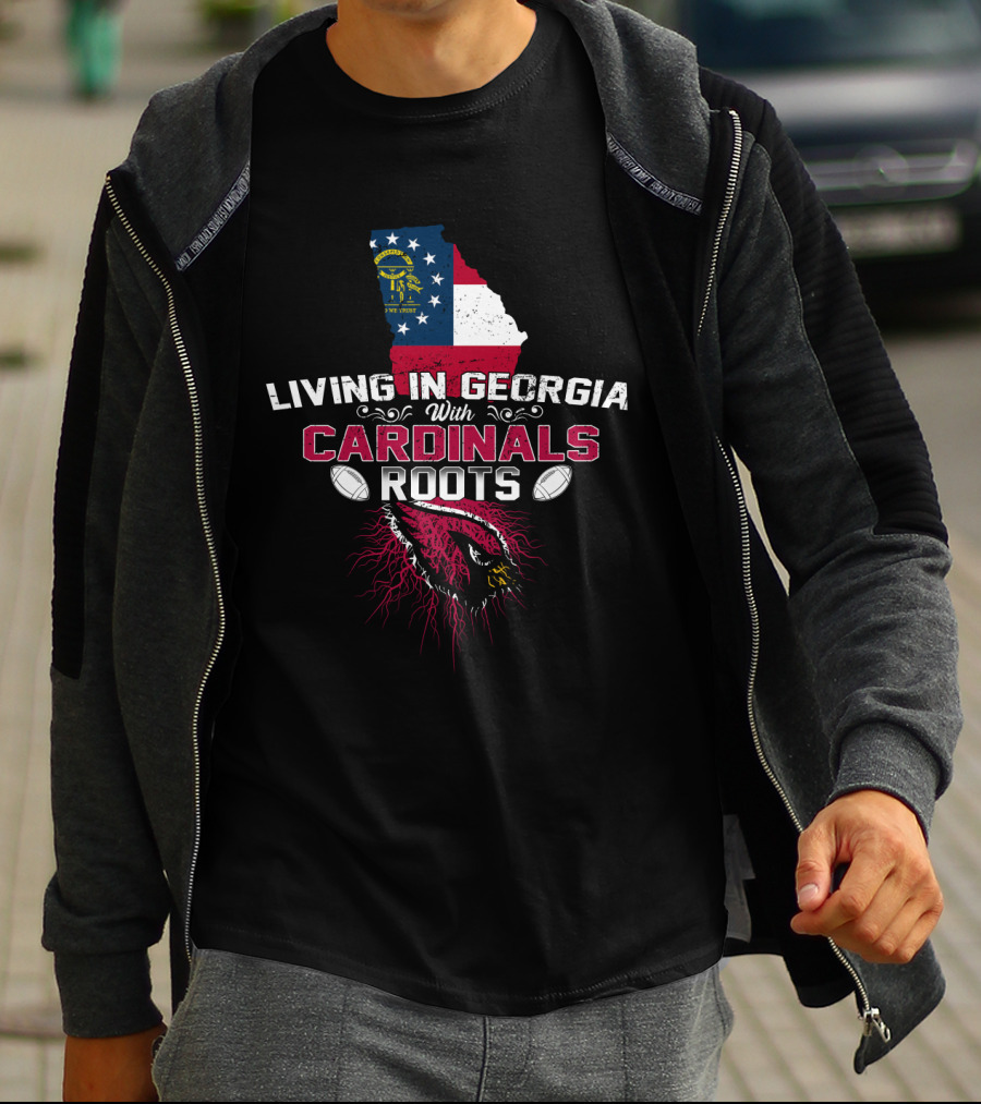Living In Georgia With Cardinals Roots NFL Football Georgia Flag Map T-Shirt