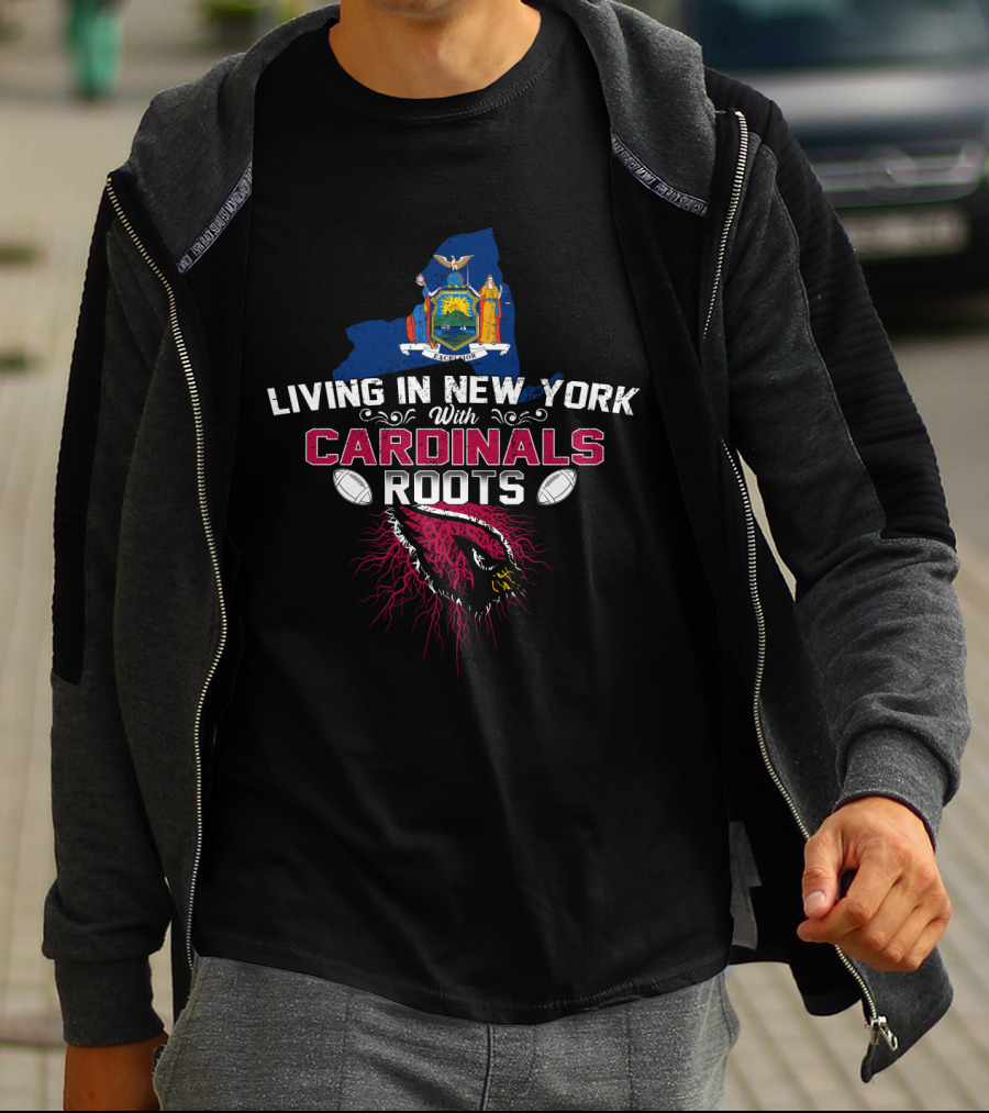 Living In New York With Cardinals Roots New York State Flag Cardinals Football Helmet T-Shirt