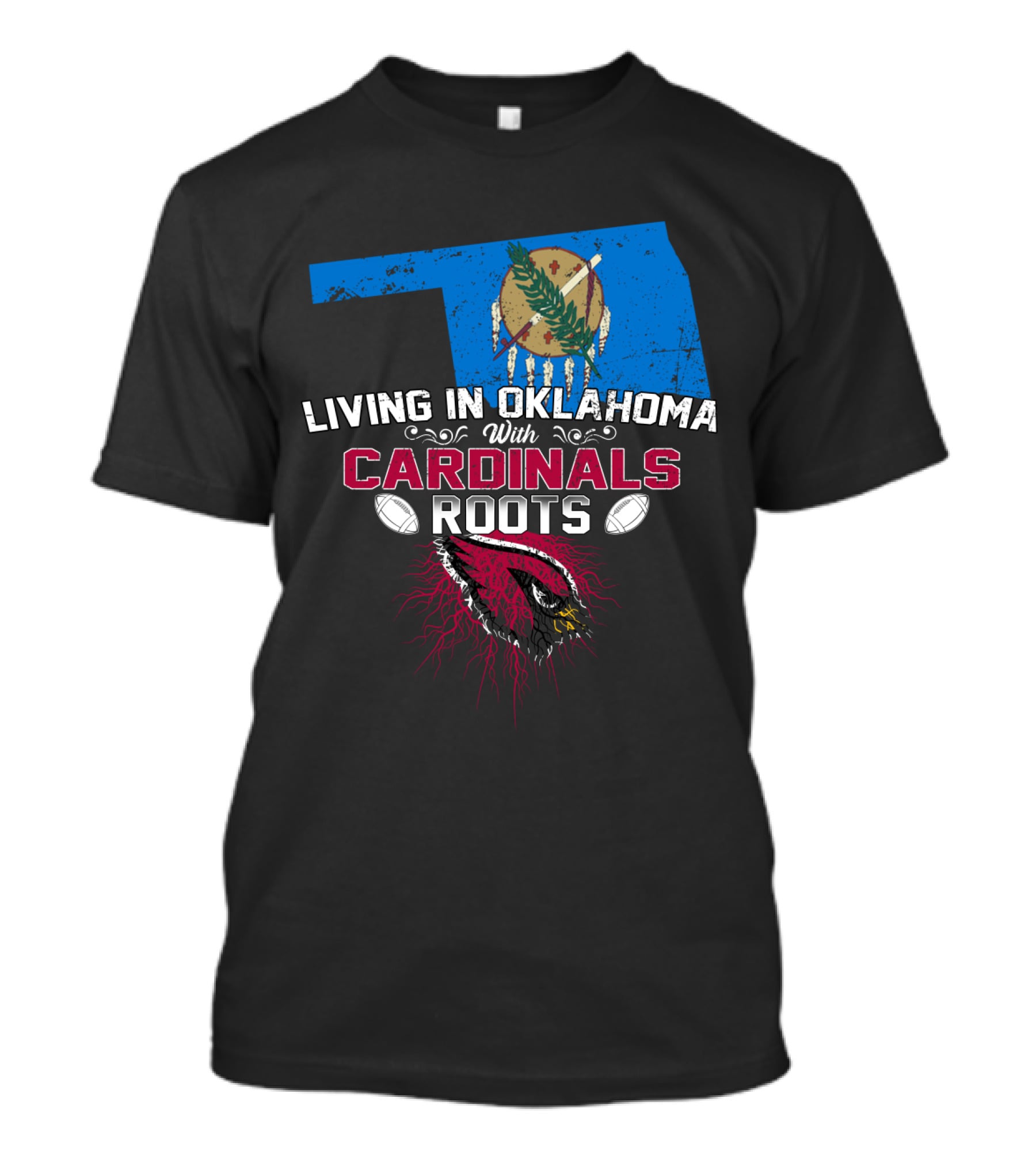 Living In Oklahoma Proudly Embracing Cardinals Roots With Iconic State And Team Symbols T-Shirt