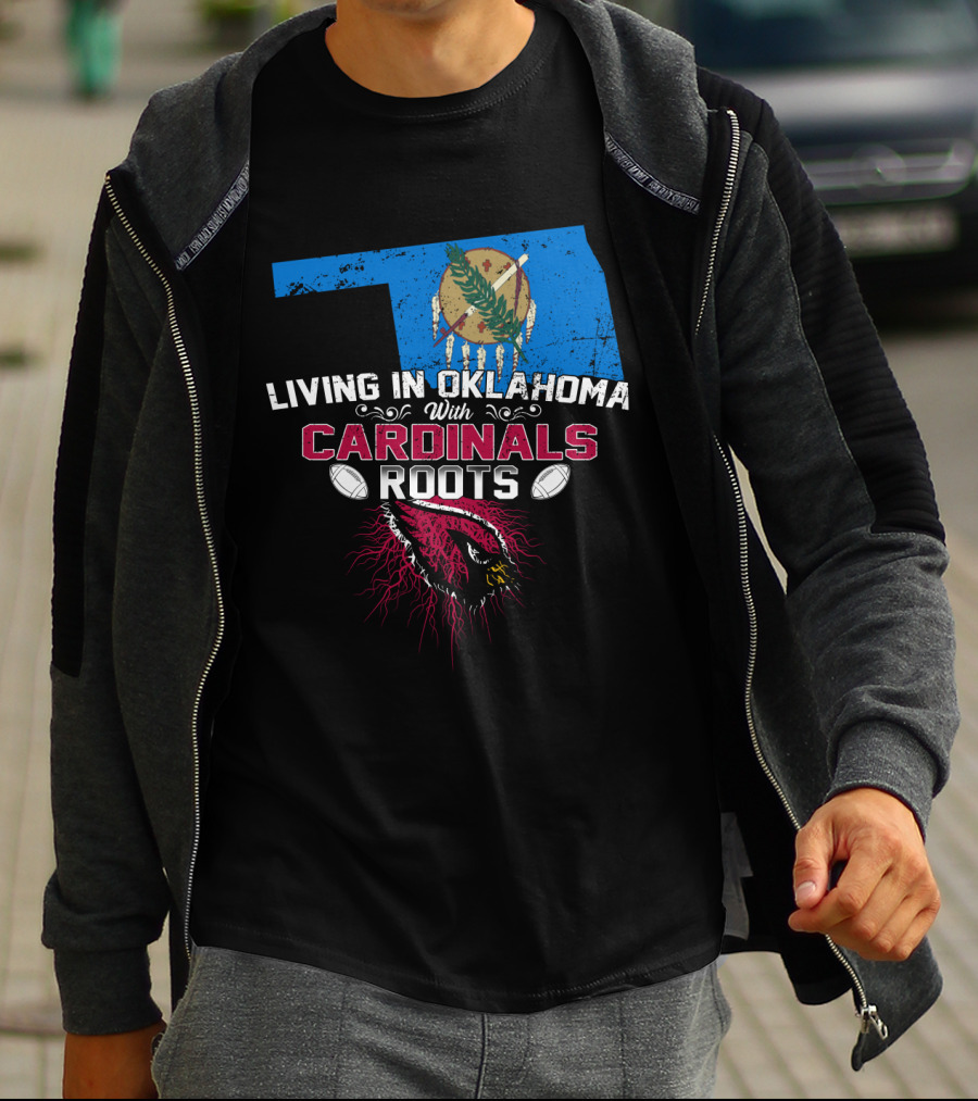 Living In Oklahoma Proudly Embracing Cardinals Roots With Iconic State And Team Symbols T-Shirt