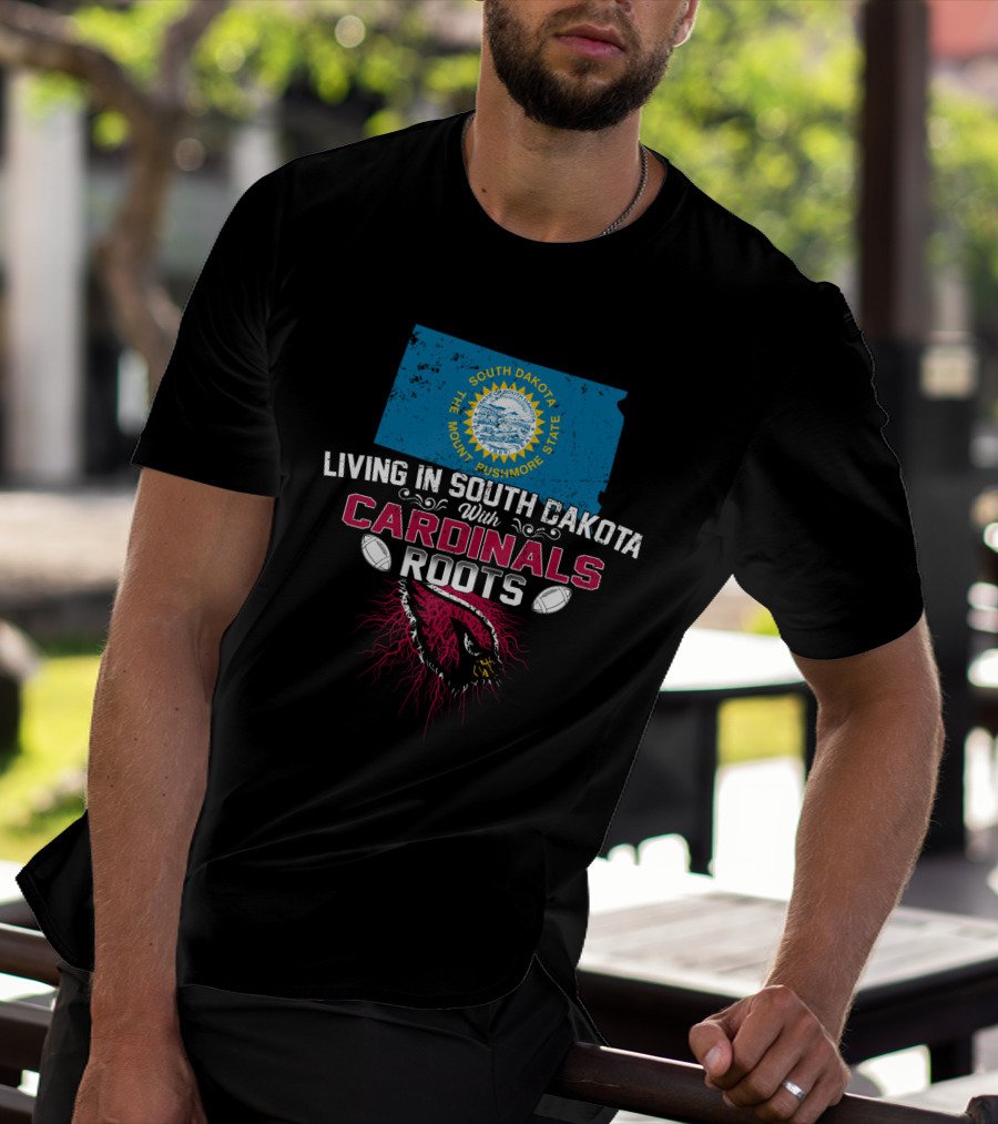 Living In South Dakota With Cardinals Roots South Dakota State Map Flag Football Helmet T-Shirt