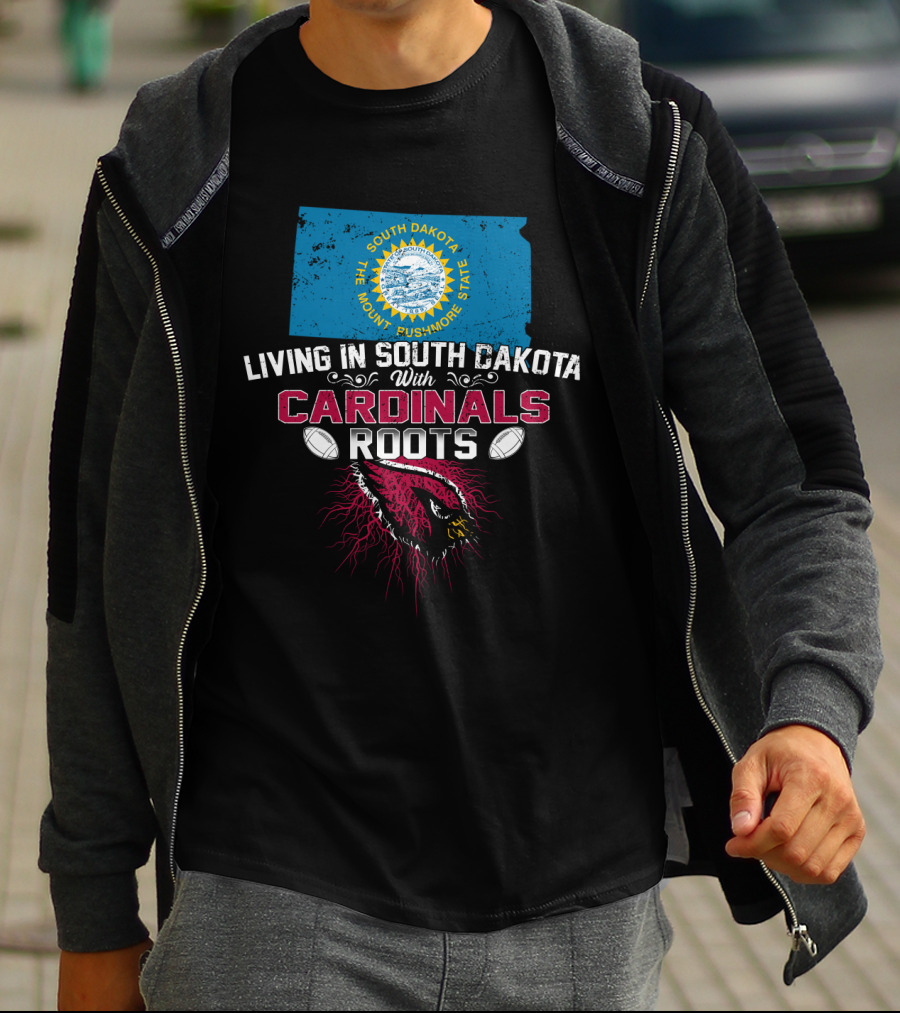 Living In South Dakota With Cardinals Roots South Dakota State Map Flag Football Helmet T-Shirt