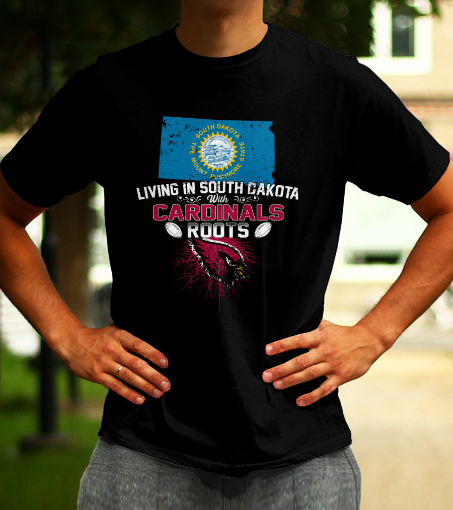 Living In South Dakota With Cardinals Roots South Dakota State Map Flag Football Helmet T-Shirt