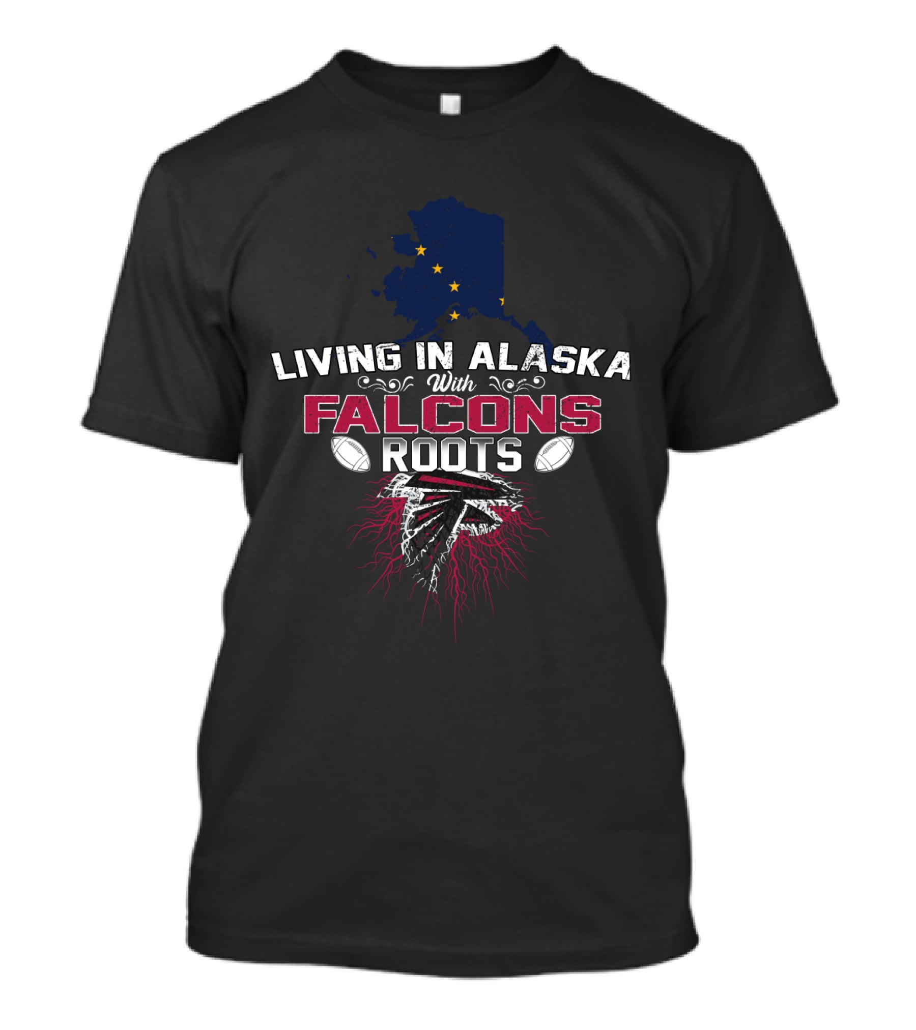 Living In Alaska With Falcons Roots Flag And Team Spirit Elements T-Shirt