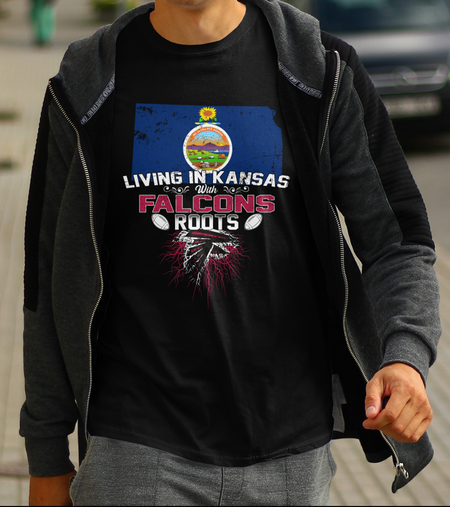 Living In Kansas With Falcons Roots Kansas State Seal Football Motif T-Shirt