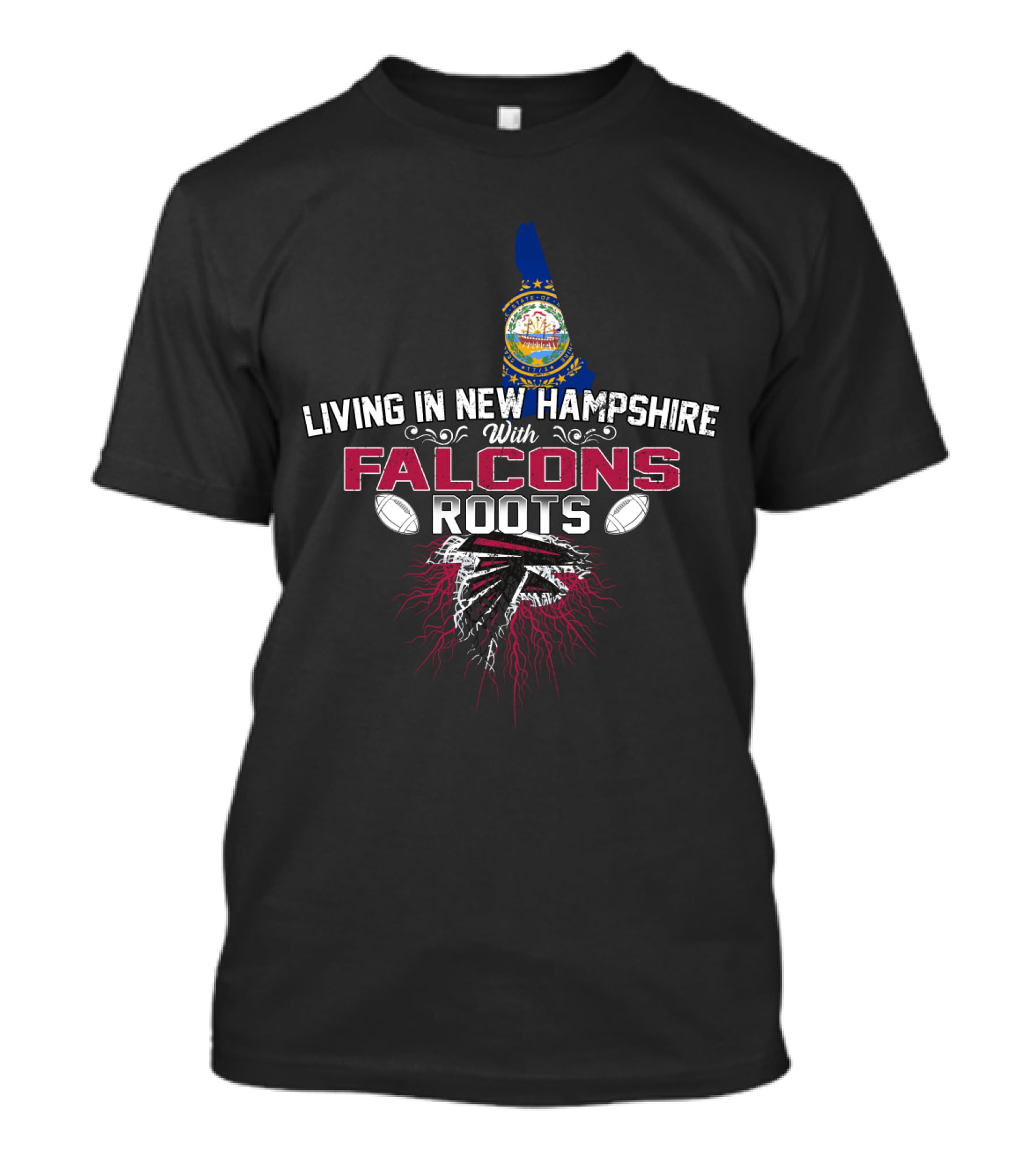 Living In New Hampshire With Falcons Roots New Hampshire State Map NFL Team Logo Football T-Shirt