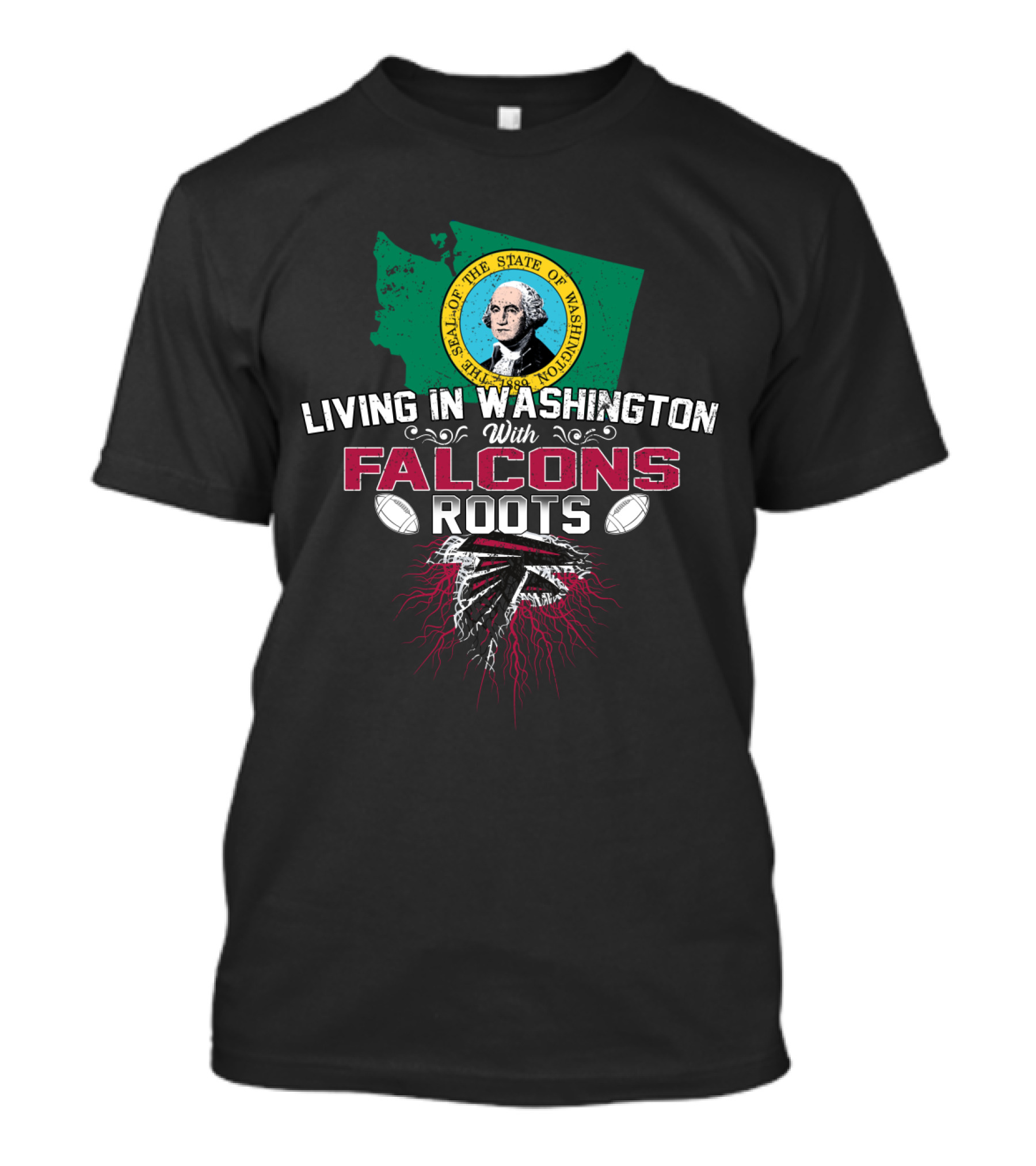 Living In Washington With Falcons Roots State Seal Football T-Shirt