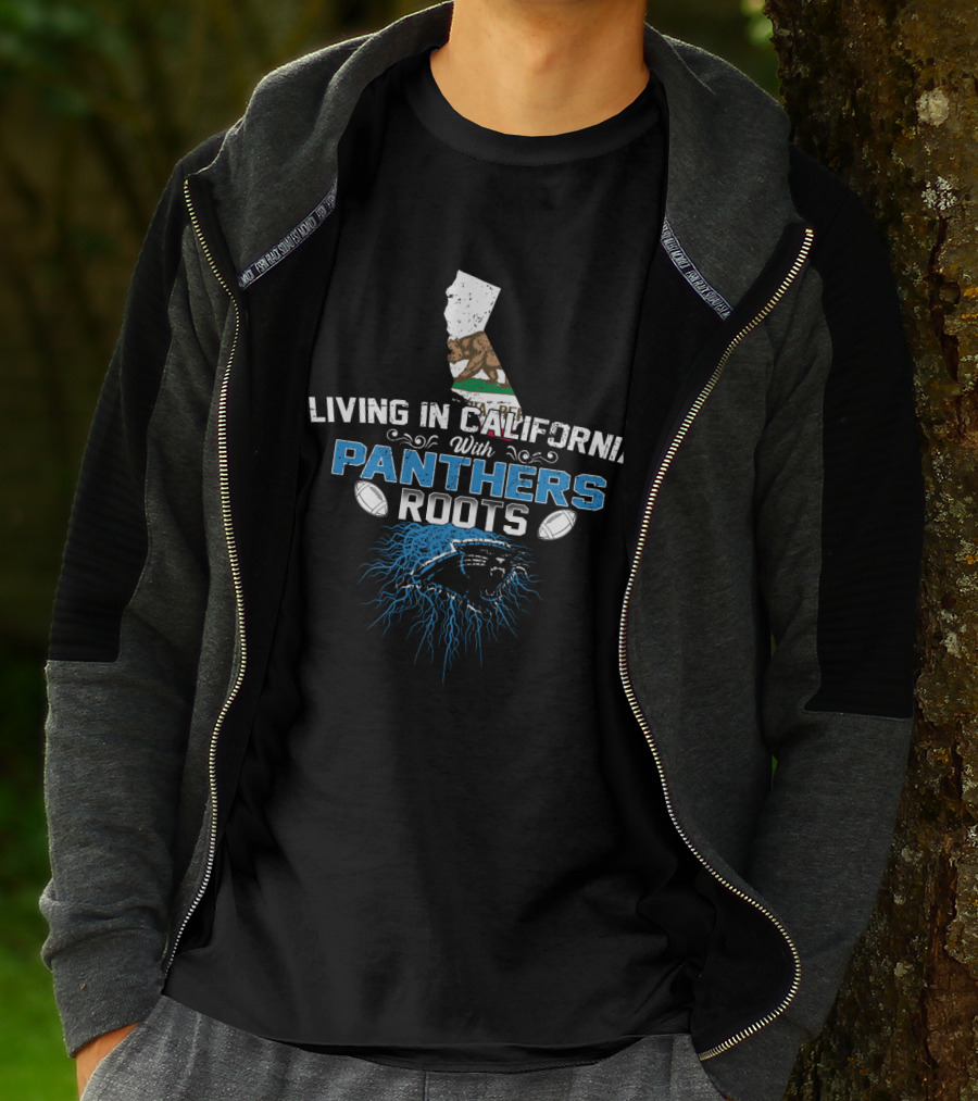 Living In California With Panthers Roots Football Pride Map T-Shirt