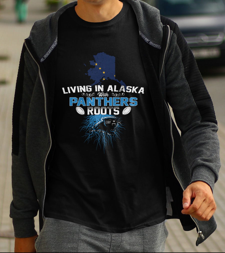 Living In Alaska With Carolina Panthers Roots And Alaska Map T-Shirt
