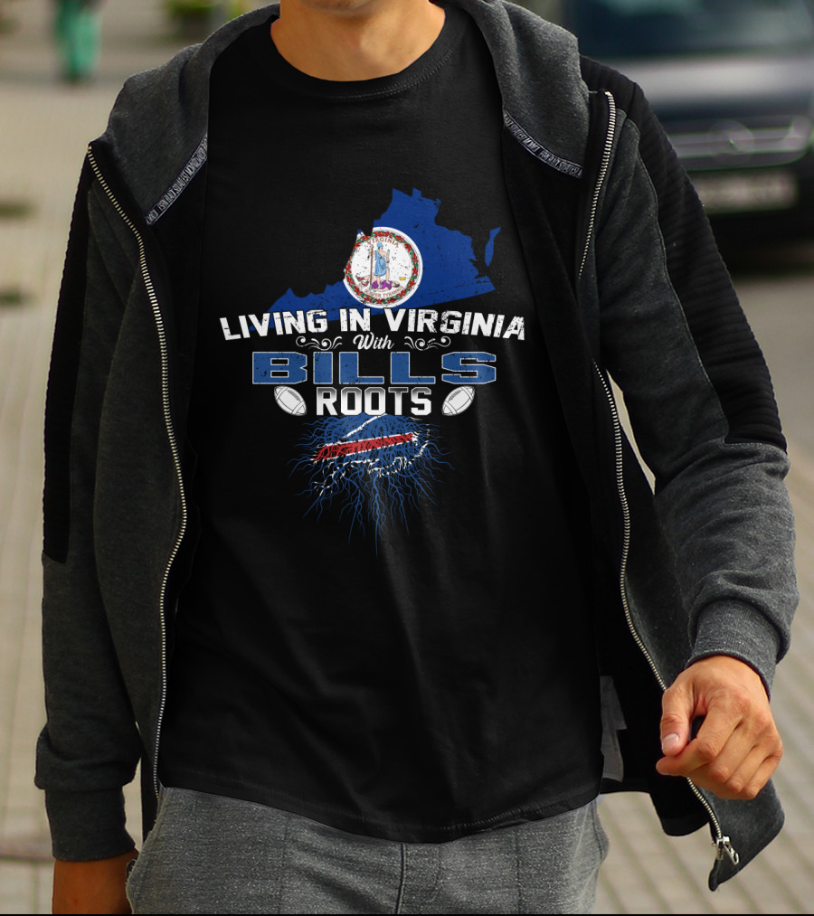 Living In Virginia With Bills Roots Buffalo Football Virginia Map T-Shirt