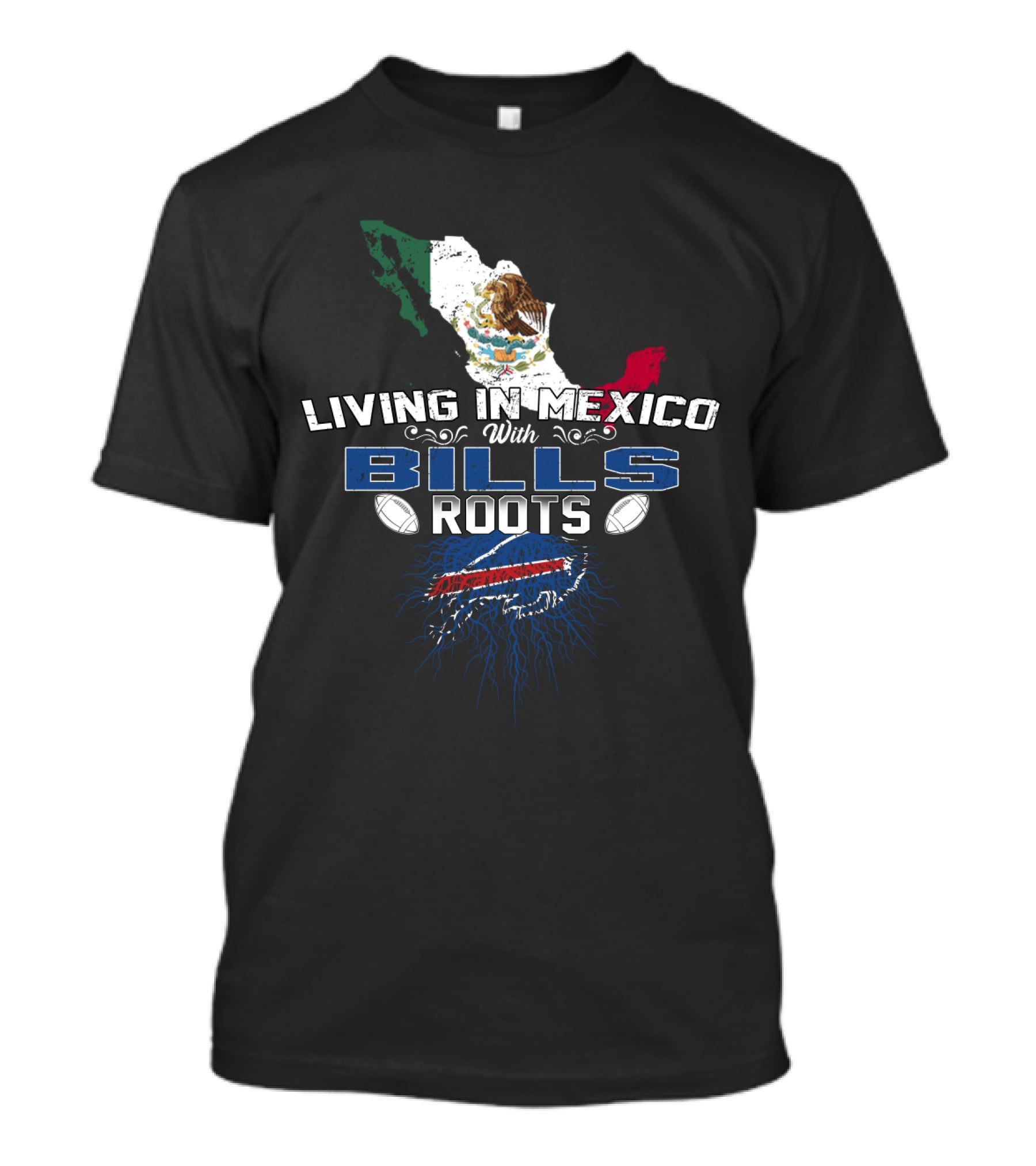 Living In Mexico With Bills Roots Buffalo Football Map T-Shirt