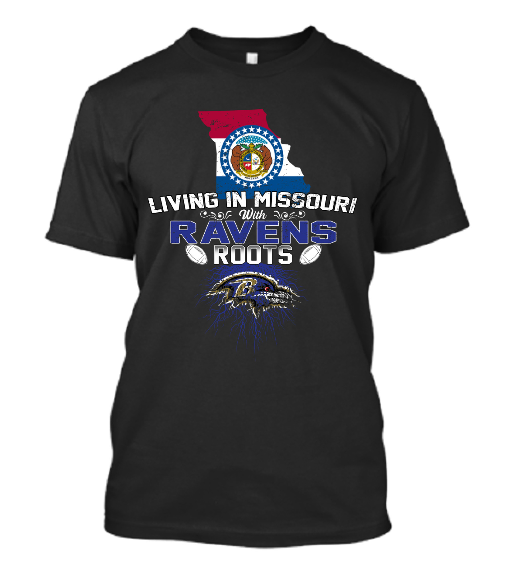 Living In Missouri With Baltimore Ravens Roots Football Concept T-Shirt