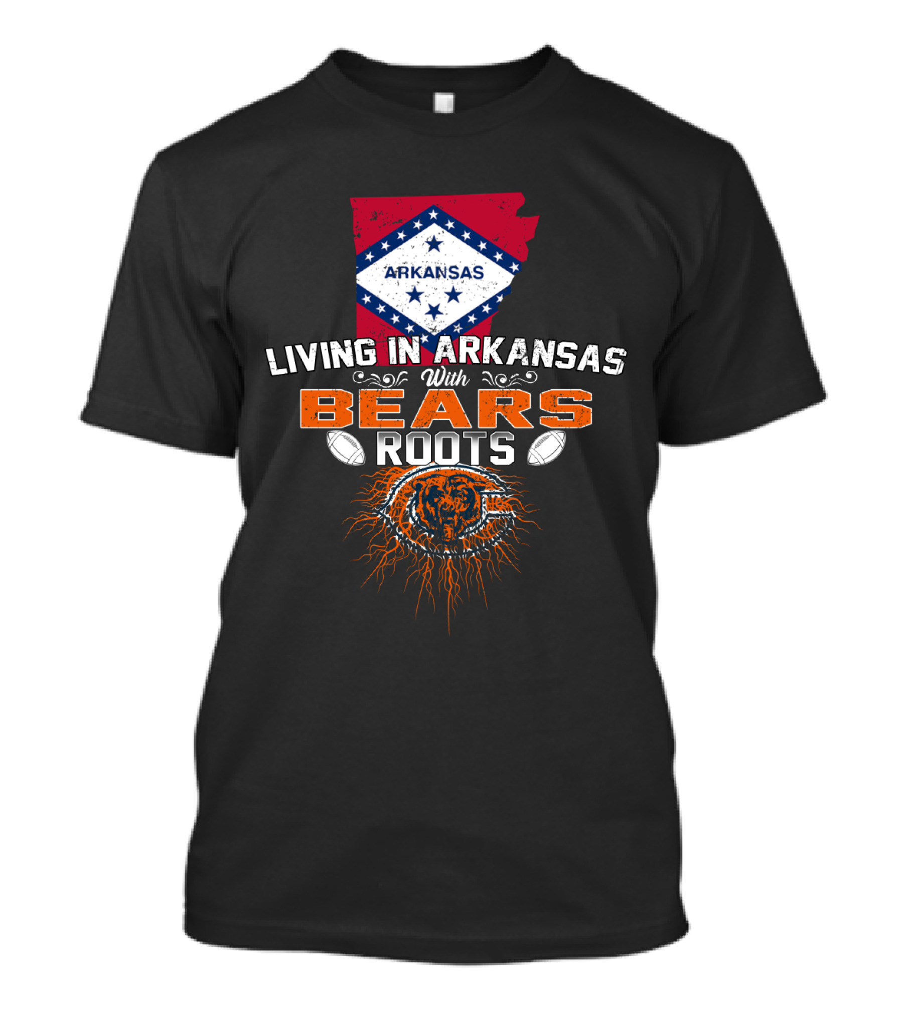 Living In Arkansas With Bears Roots Arkansas Flag Chicago Bears T-Shirt
