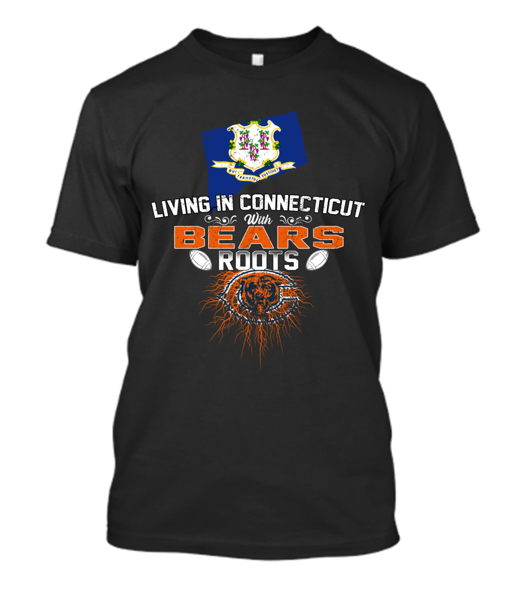 Living In Connecticut With Chicago Bears Heritage And State Pride T-Shirt