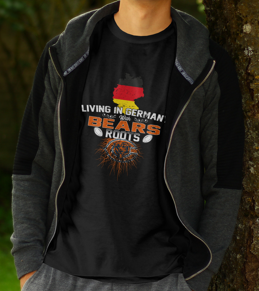 Living In Germany With Chicago Bears Roots Football Map T-Shirt