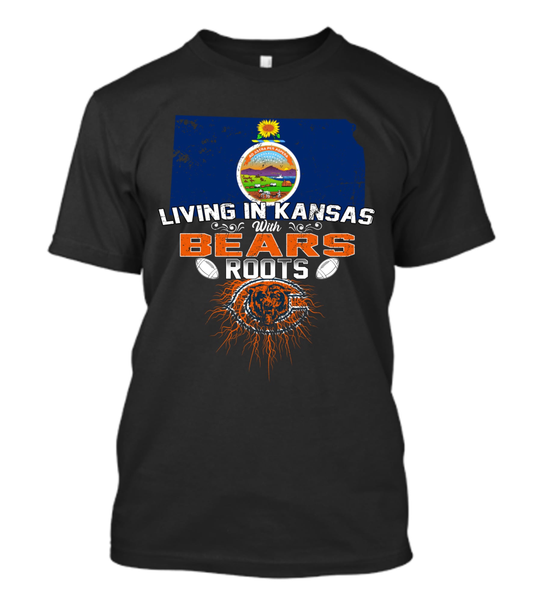 Living In Kansas With Chicago Bears Roots Football Kansas State Seal T-Shirt