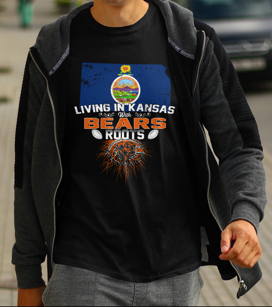Living In Kansas With Chicago Bears Roots Football Kansas State Seal T-Shirt