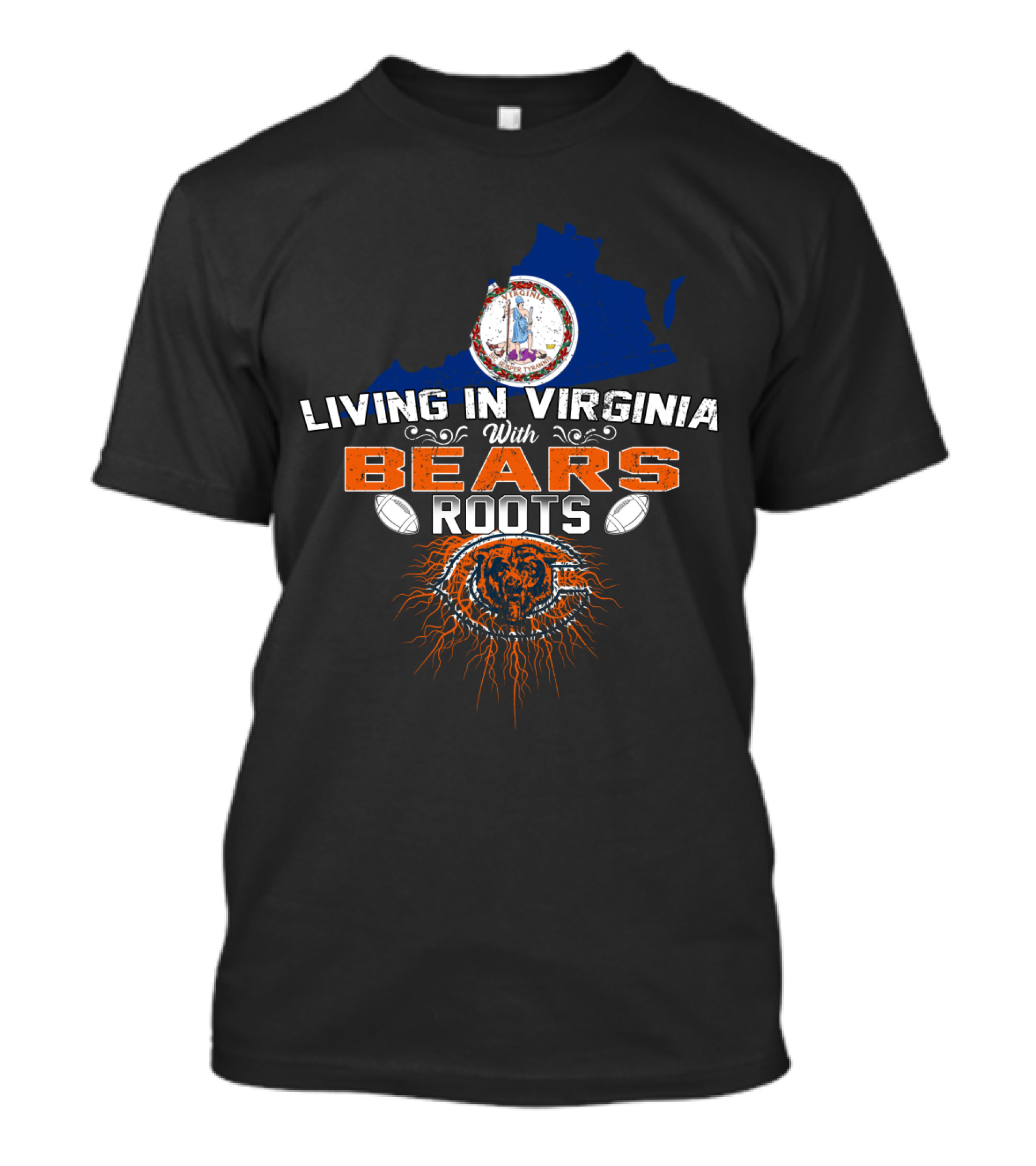 Living In Virginia With Chicago Bears Roots And Logo Elements T-Shirt