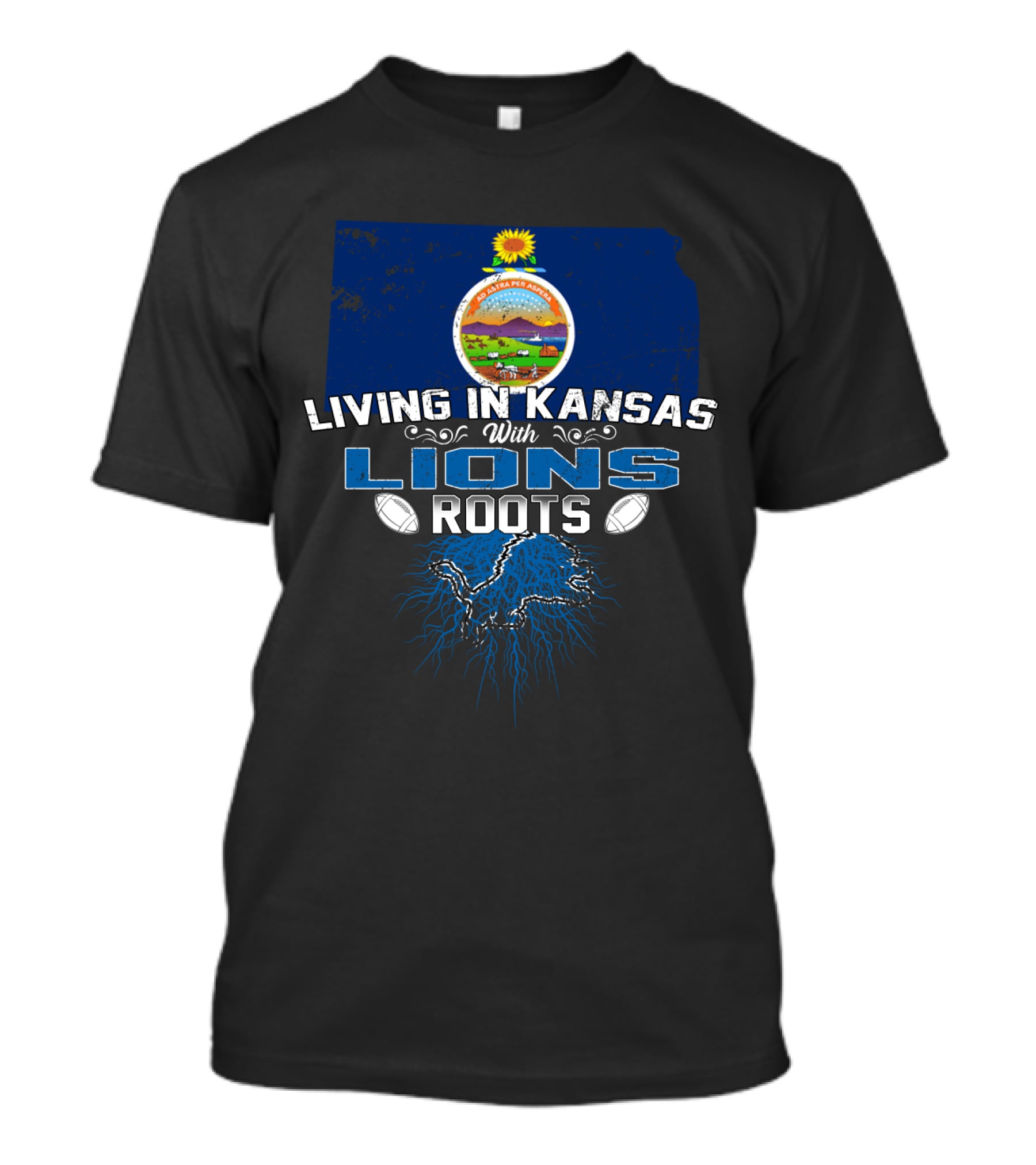 Living In Kansas With Lions Roots State Pride And Heritage Football Connection T-Shirt