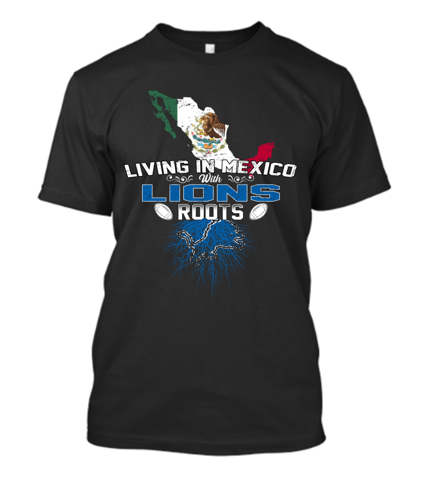 Living In Mexico With Detroit Lions Roots NFL Football Fan Map T-Shirt