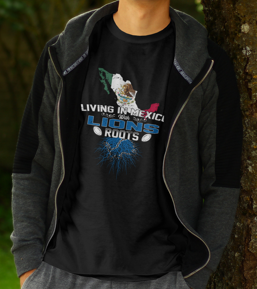 Living In Mexico With Detroit Lions Roots NFL Football Fan Map T-Shirt