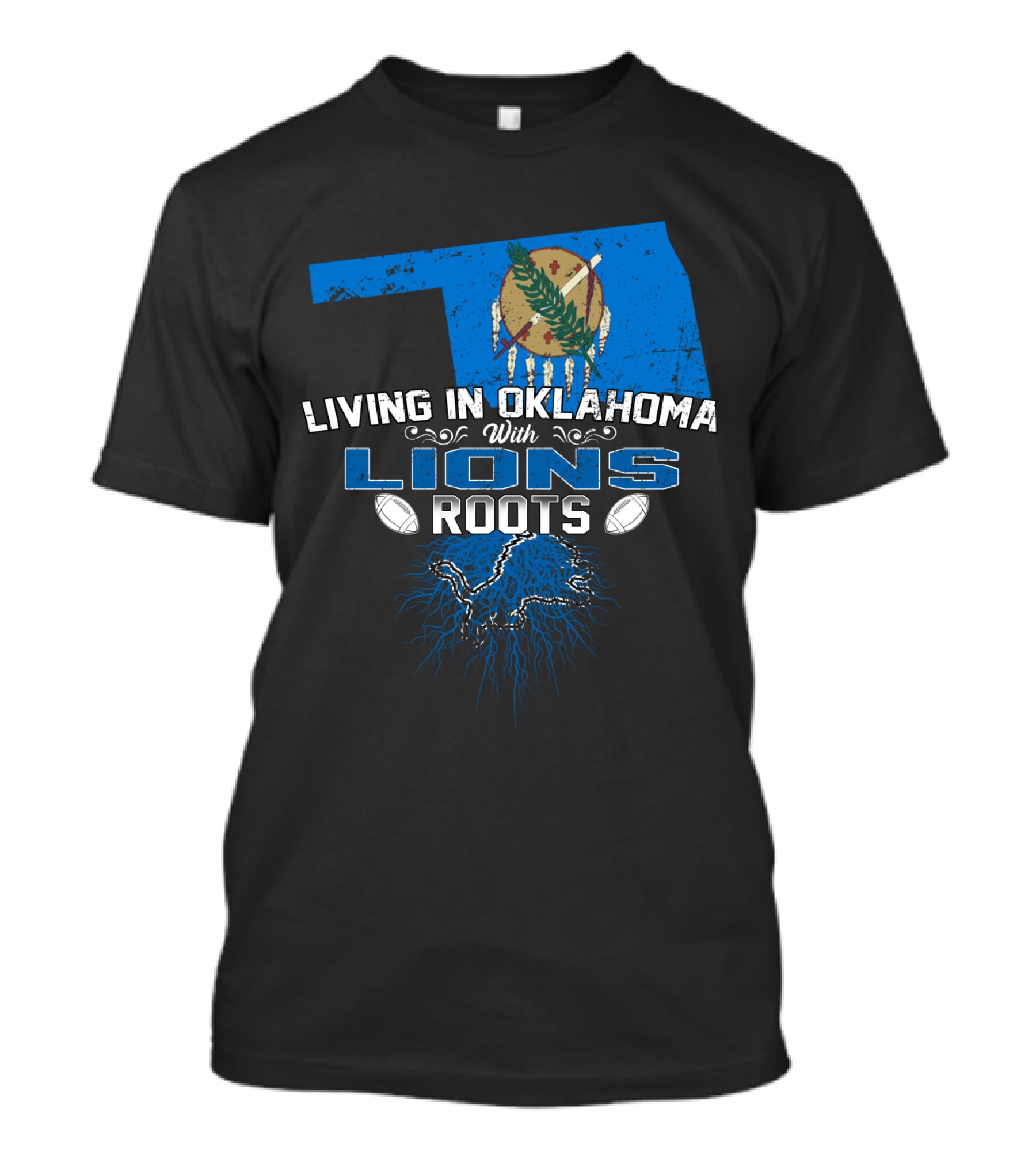 Living In Oklahoma With Lions Roots Football Oklahoma State Flag T-Shirt
