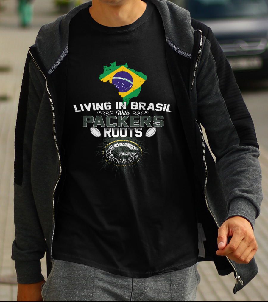 Living In Brasil With Green Bay Packers Roots Flag T-Shirt