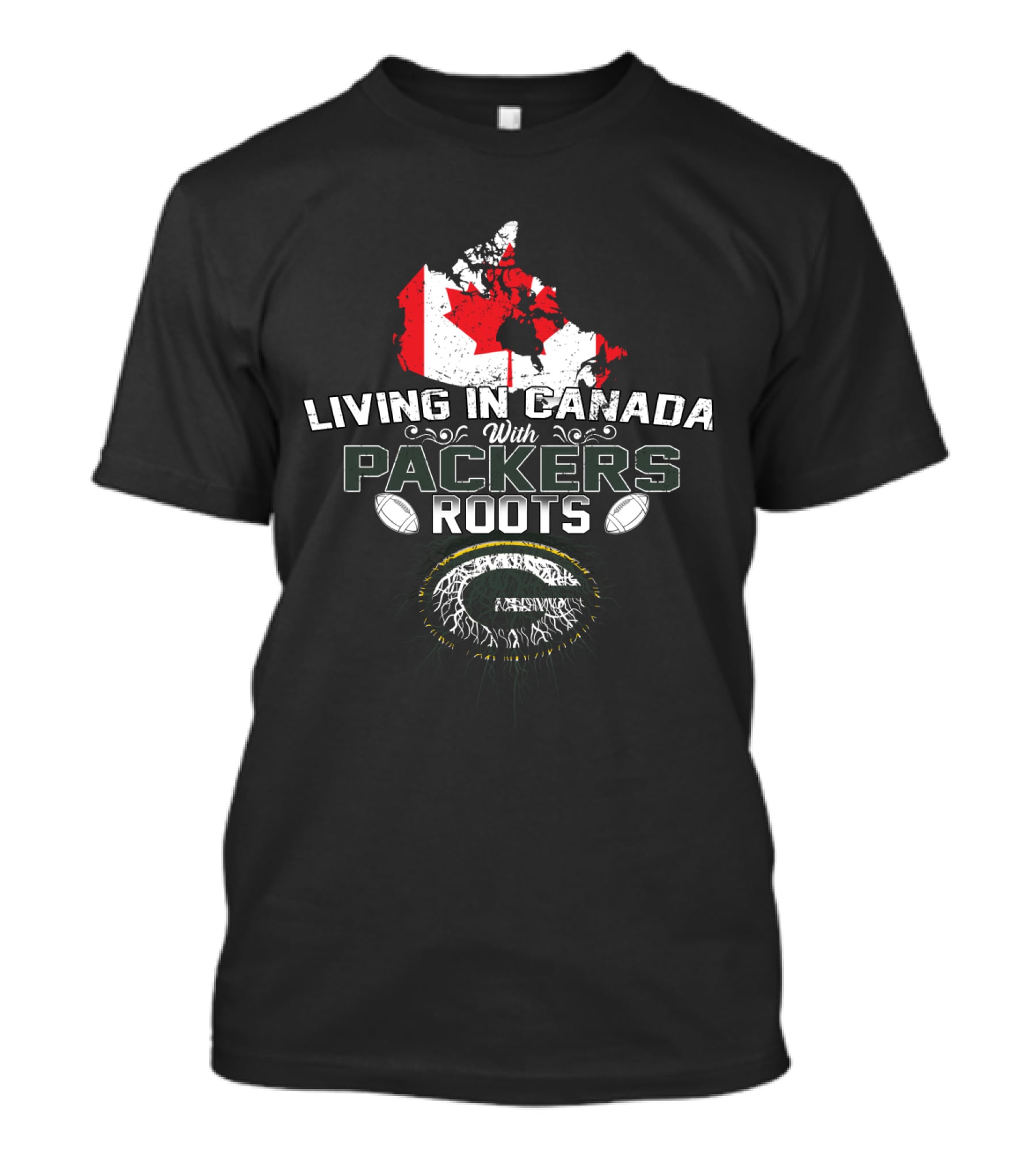 Living In Canada With Packers Roots Canada Flag Map Green Bay Packers Football Heritage T-Shirt