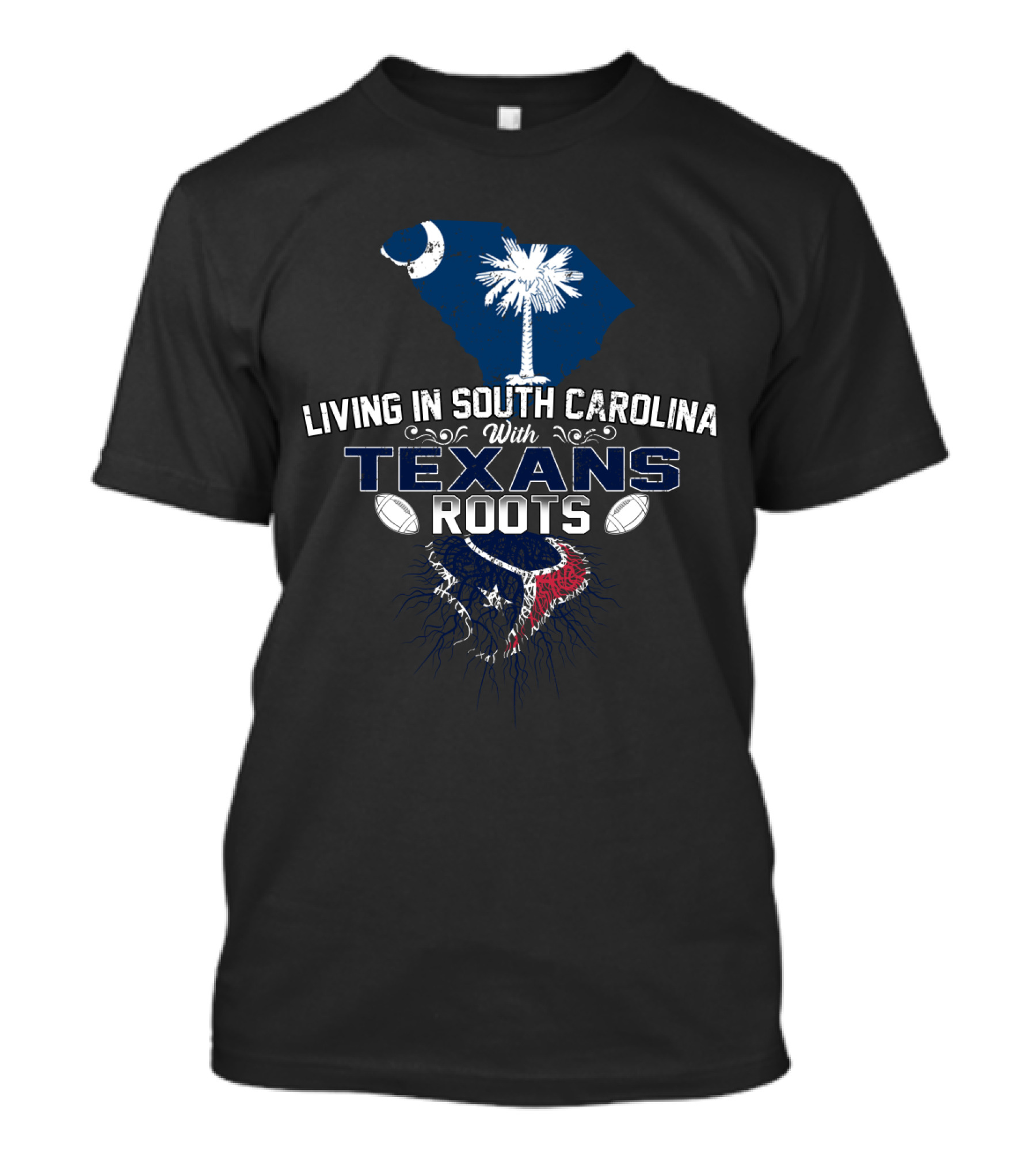 Living In South Carolina With Texans Roots Houston Texan Logo Palmetto Moon T-Shirt