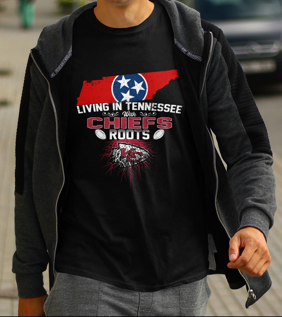 Living In Tennessee With Chiefs Roots Tennessee Flag Football Inspiration T-Shirt