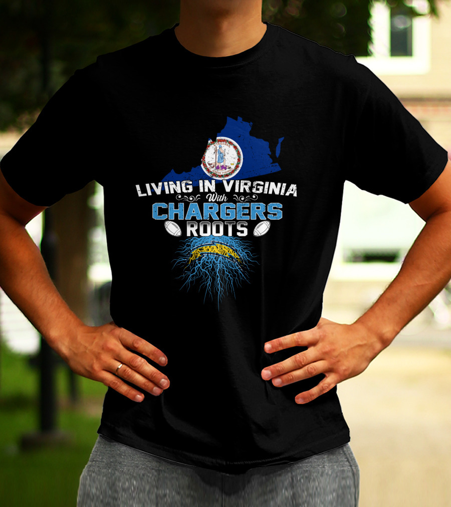 Living In Virginia With Chargers Roots Virginia State Seal Football T-Shirt