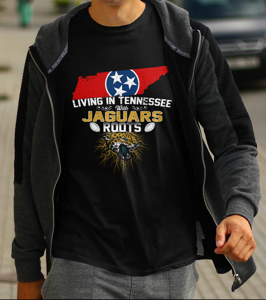 Living In Tennessee With Jaguars Roots Tennessee Flag Football T-Shirt