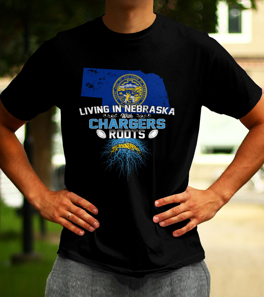 Living In Nebraska With Chargers Roots Nebraska State Seal Chargers Football T-Shirt