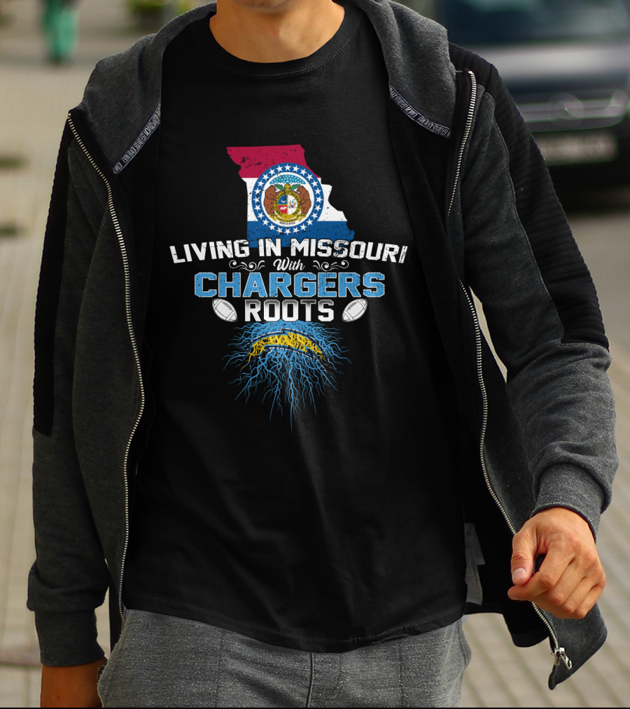 Living In Missouri With Chargers Roots Missouri Map And Football T-Shirt