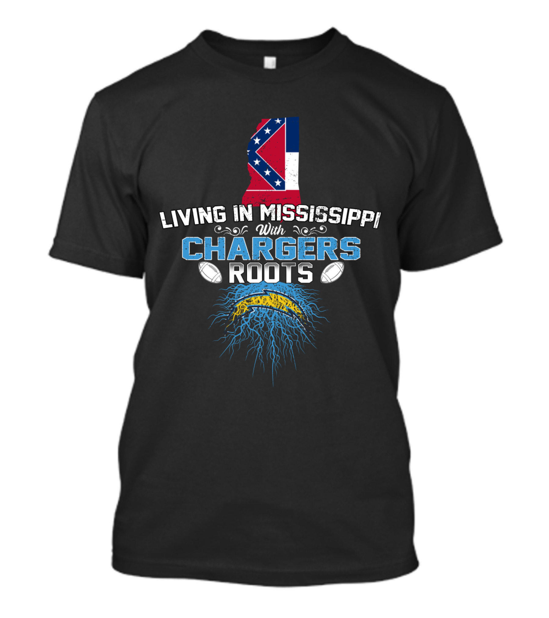 Living In Mississippi With Chargers Roots Football Heritage Pride T-Shirt