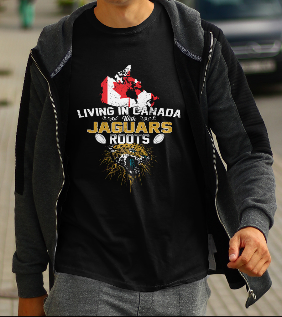 LIVING IN CANADA WITH JAGUARS ROOTS Canada Map Football T-Shirt